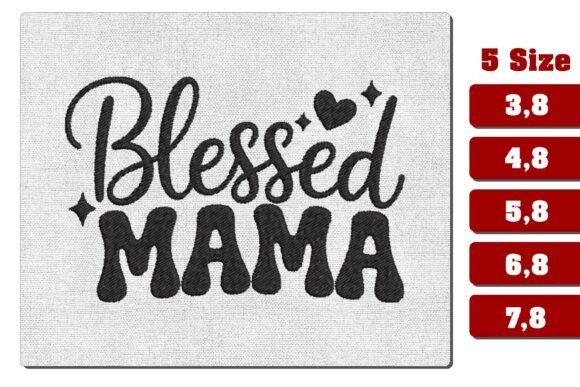 Download Retro Blessed Mama Heart Embroidery File - Mama heart embroidery Collection