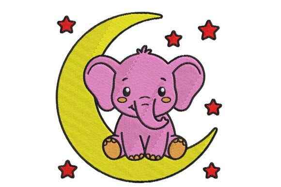 Download Cute Elephant Moon Embroidery Design - Design Collection