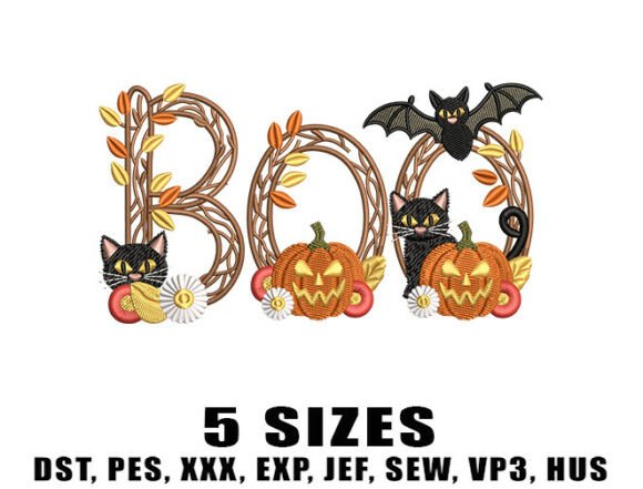 Download Boo Pumpkin Cat Embroidery Design - Design Collection