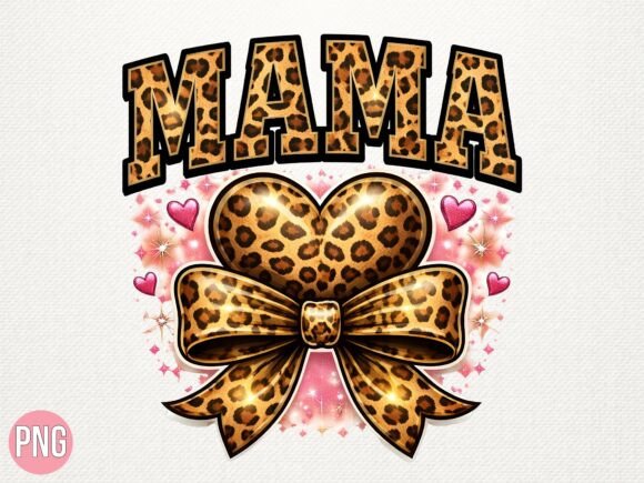 Download Leopard Print Bow Heart Mama Design PNG - Design Collection