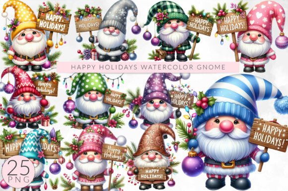 Download Happy Holidays Watercolor Gnome Clipart - Day Collection