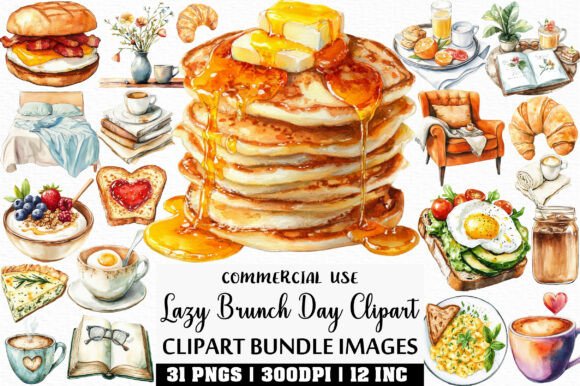 Download Watercolor Lazy Brunch Day Clipart - Day Collection