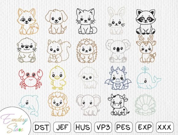 Download Animal Outlines Embroidery Design Set - Design Collection