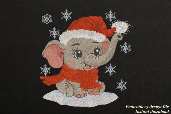 Download Baby Elephant in Santa Hat Black - Baby Collection