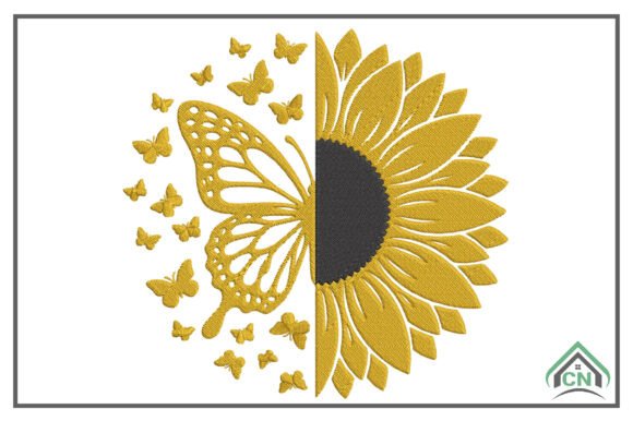 Download Butterfly Sunflower Embroidery Design - Design Collection